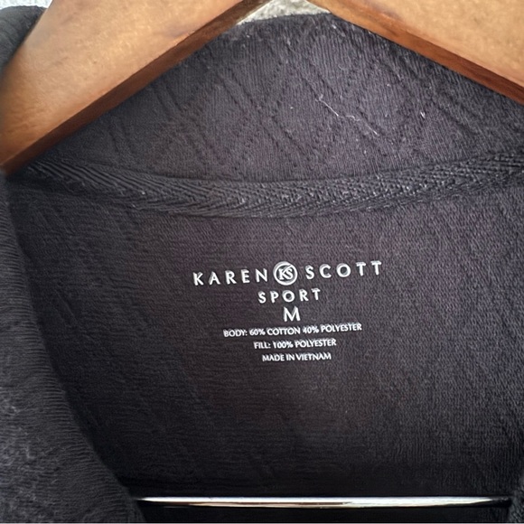 Karen Scott Quilted Vest Sport Womens Fleece Black Jacket Medium Full Zip - Picture 5 of 12